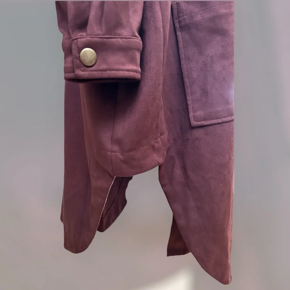 Oversized a Anthropology Pilot sz SM duster in rose faux suede soft cozy snaps - Picture 5 of 8